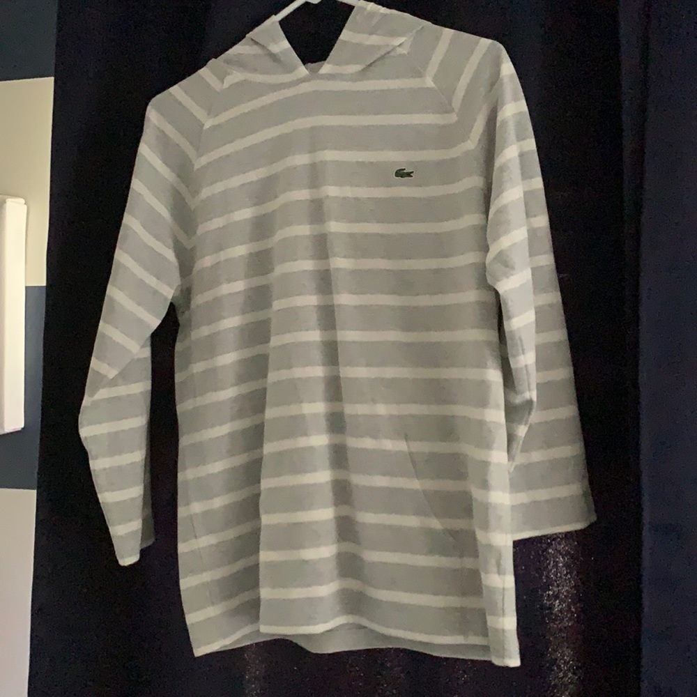 Size 16 Grey Striped Lacoste Hooded Shirt.